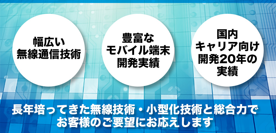 長年培ってきた無線技術・小型化技術と総合力で、お客様のご要望にお応えします。