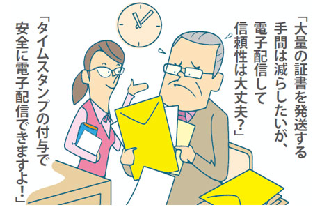 タイムスタンプの付与で安全に証書を電子配信