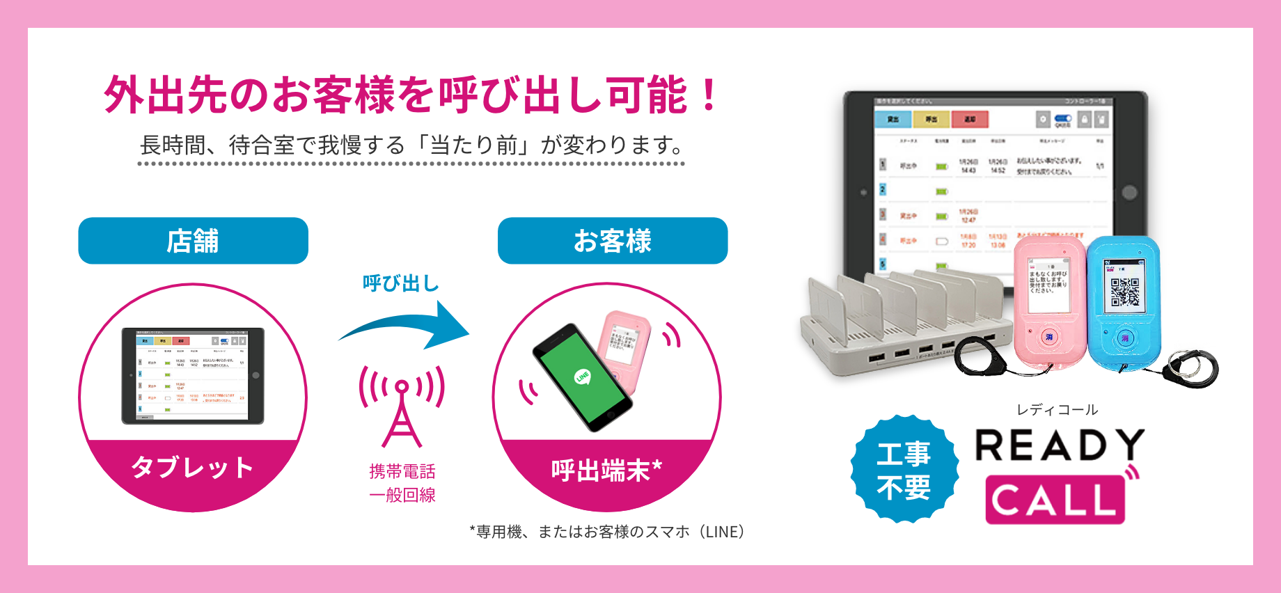 外出先のお客様を呼び出し可能!