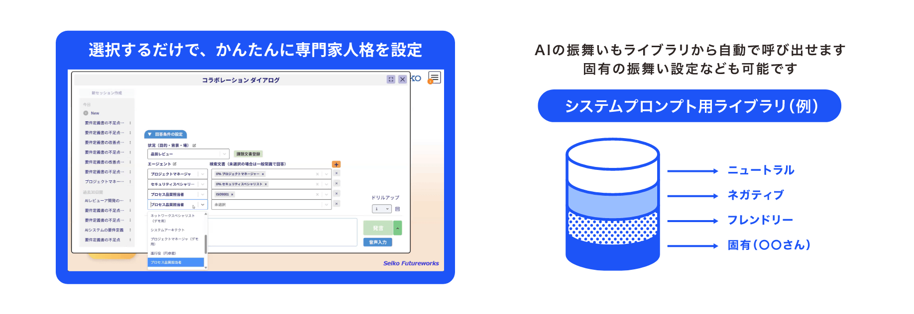選択するだけで、かんたんに専門家人格を設定するイメージ図